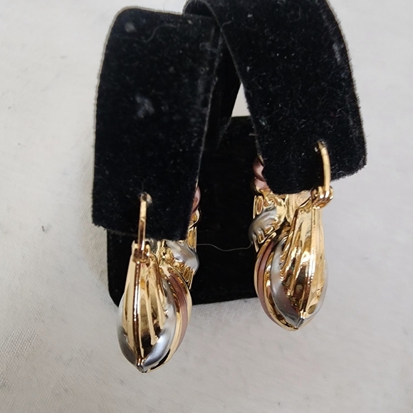 Gold Chunky Hoop Earrings Tricolor Accent - Picture 6 of 9
